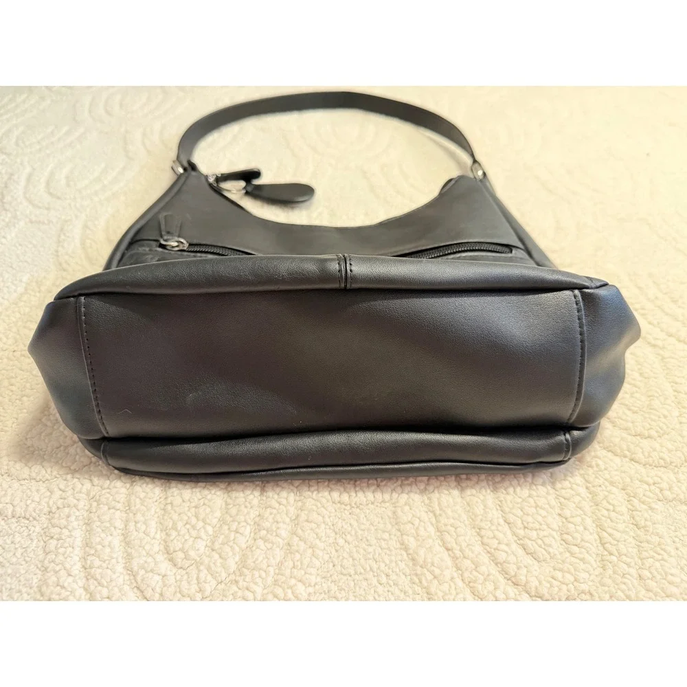 Giani Bernini Black Leather Hobo Shoulder Bag Silver Hardware Handbag